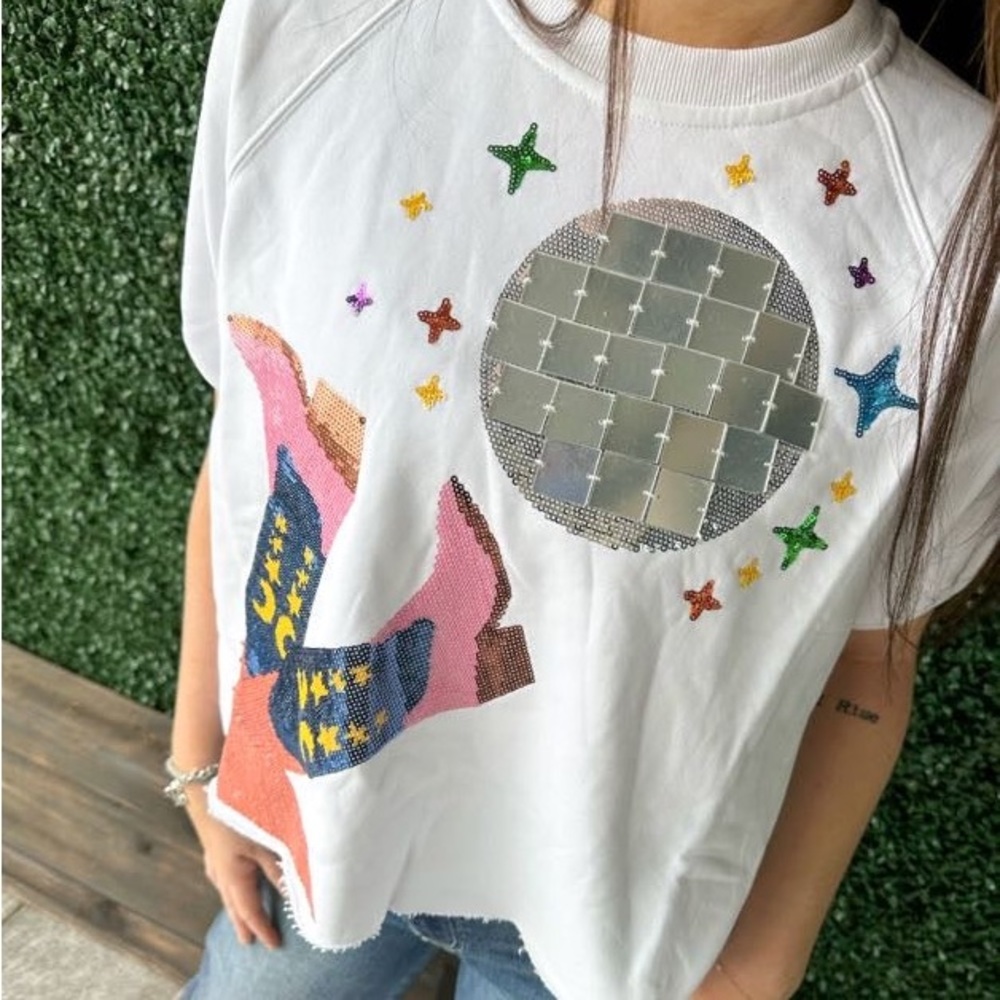 Queen Of Sparkles - White Disco Cowgirl Top